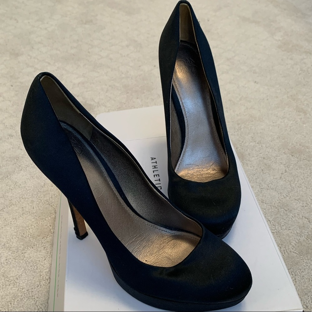 Joan and David black satin pumps, 8.5